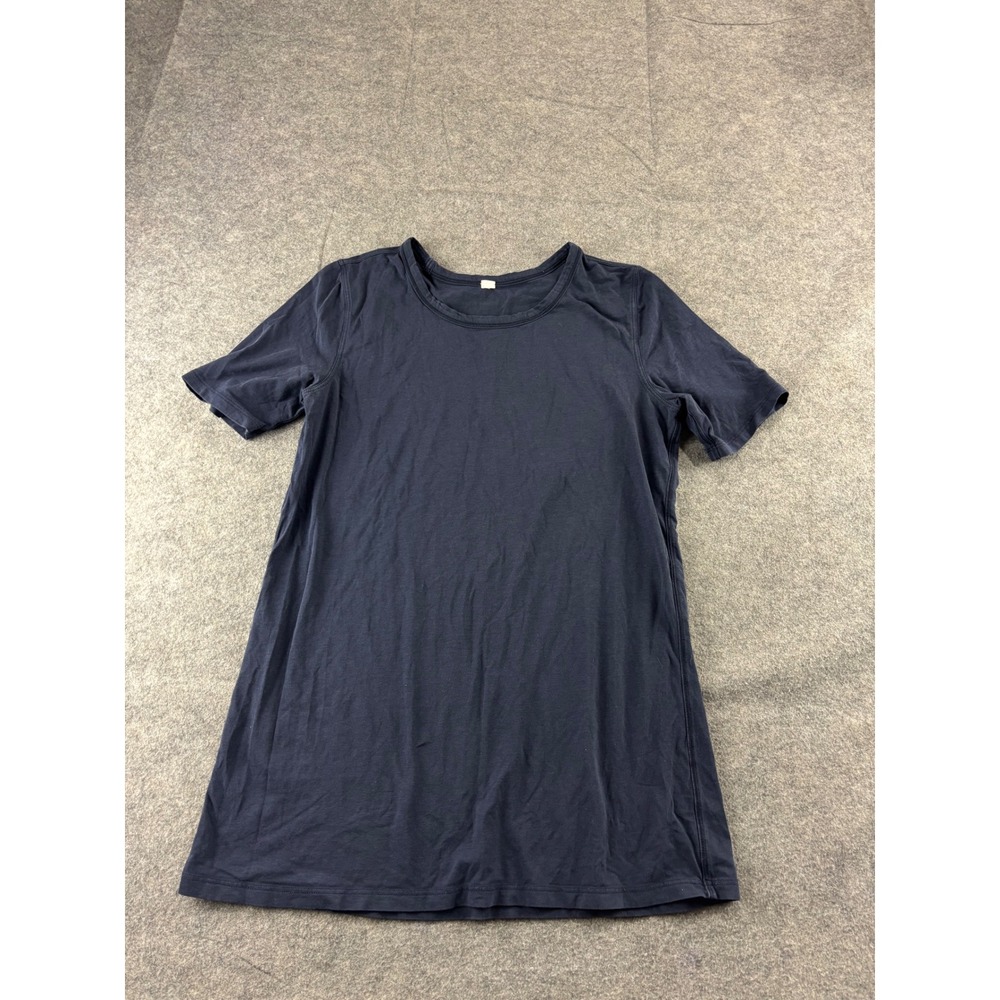Lululemon Navy Blue Short Sleeve Cotton T-Shirt Crew Neck Yoga Top Womens 4?